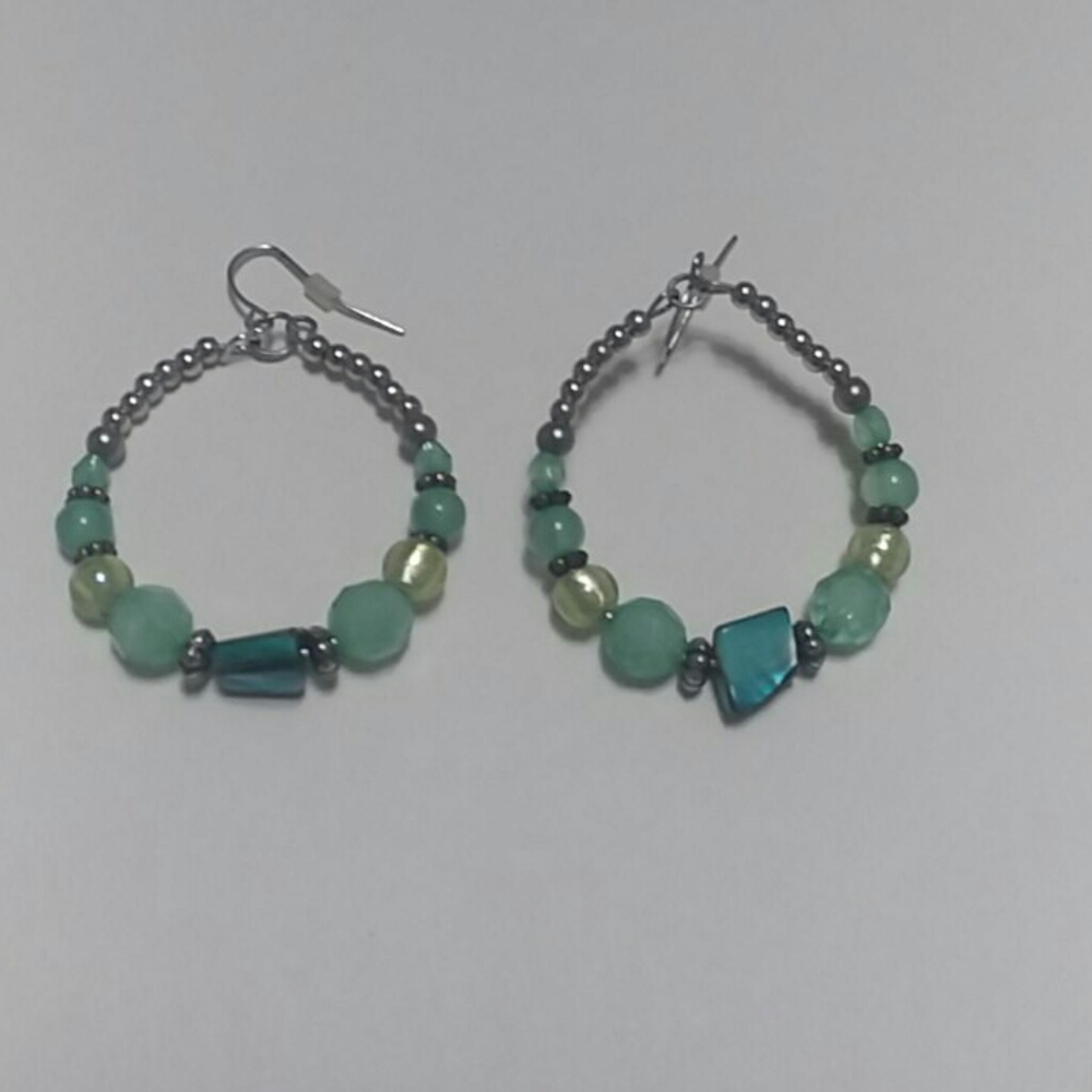 Blue and green pierced earrings